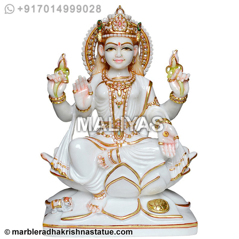 White Makrana Marble Goddess Lakshmi Statue