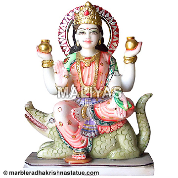 Marble Ganga Maa Statue on Crocodile