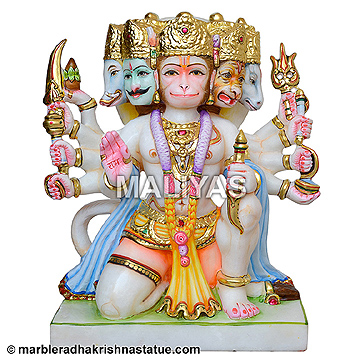 Beautiful Marble Panchmukhi Hanuman Statue